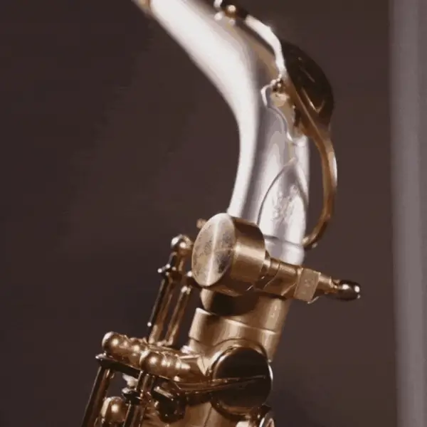 Primer plano de un saxofón en un spot publicitario artístico para Al Vent