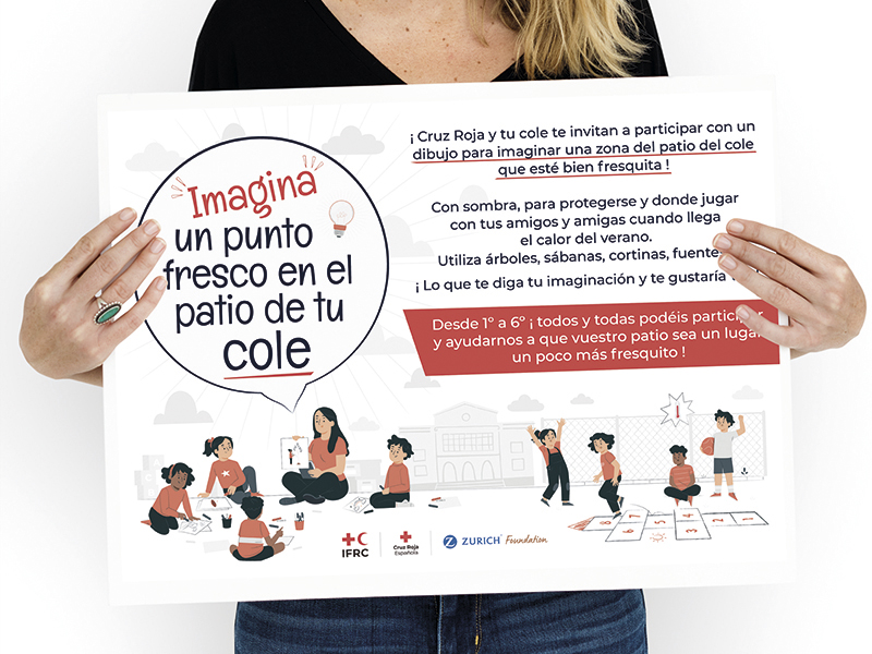 Educational Red Cross poster: Imagine a cool spot in your school playground