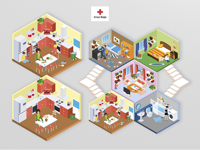 Illustrated Red Cross activity sheets about hazards in the home