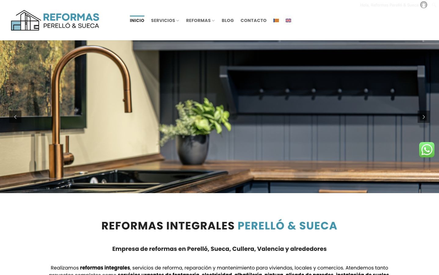 Web pública de Reformas Perelló Sueca Diseño de la web pública de Reformas Perelló Sueca, con fotografía de cocina y presentación de los servicios de reformas.